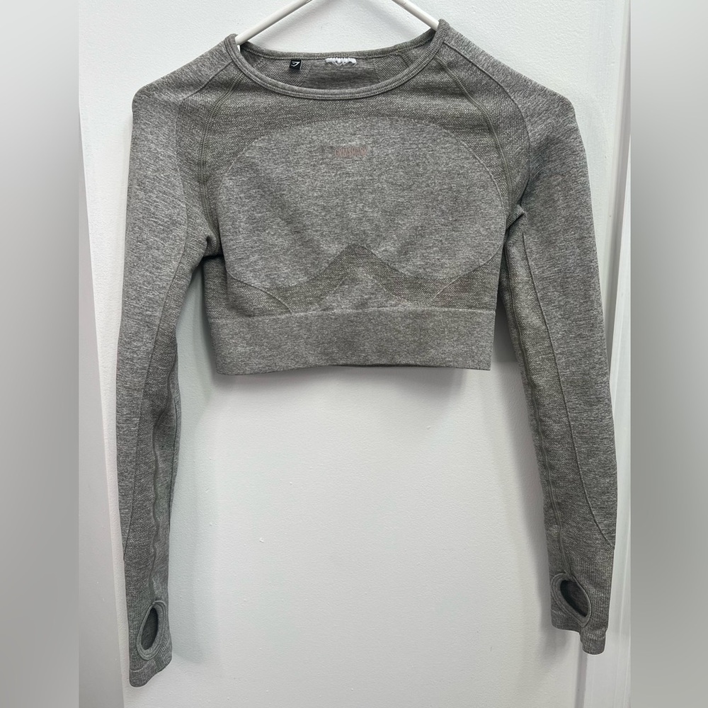 Gymshark Gray Long Sleeve Fitted Crop Top Womens Size Small